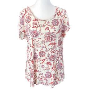 Lucky Brand Floral High Low Tee Red White Blue Size Large